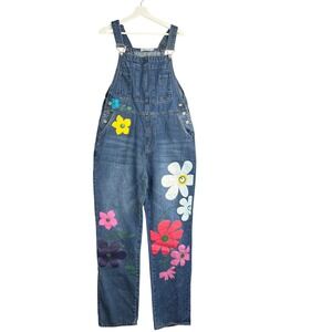 Misslook Denim Overalls Painted Flower Adjustable Straps, 3 XL